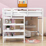 Full Size Loft Bed with Stairs and Clothes Hanger for Adults, Teens