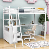 Metal Twin Size Loft Bed with Desk and Storage for College, Dorms