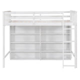 Wood Twin Loft Bed with Large Open Storage Shelves for Adults, Kids