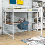 Full Size Metal Loft Bed with Desk and Shelves for Kids, Adults, Teens