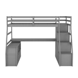 Twin Loft Bed with Desk and Stairs, Storage for Teens, Kids - [Drawers]