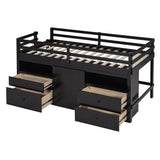 Low Twin Loft Bed Frame with Storage for Kids - [Drawers, Cabinet, Shelves]