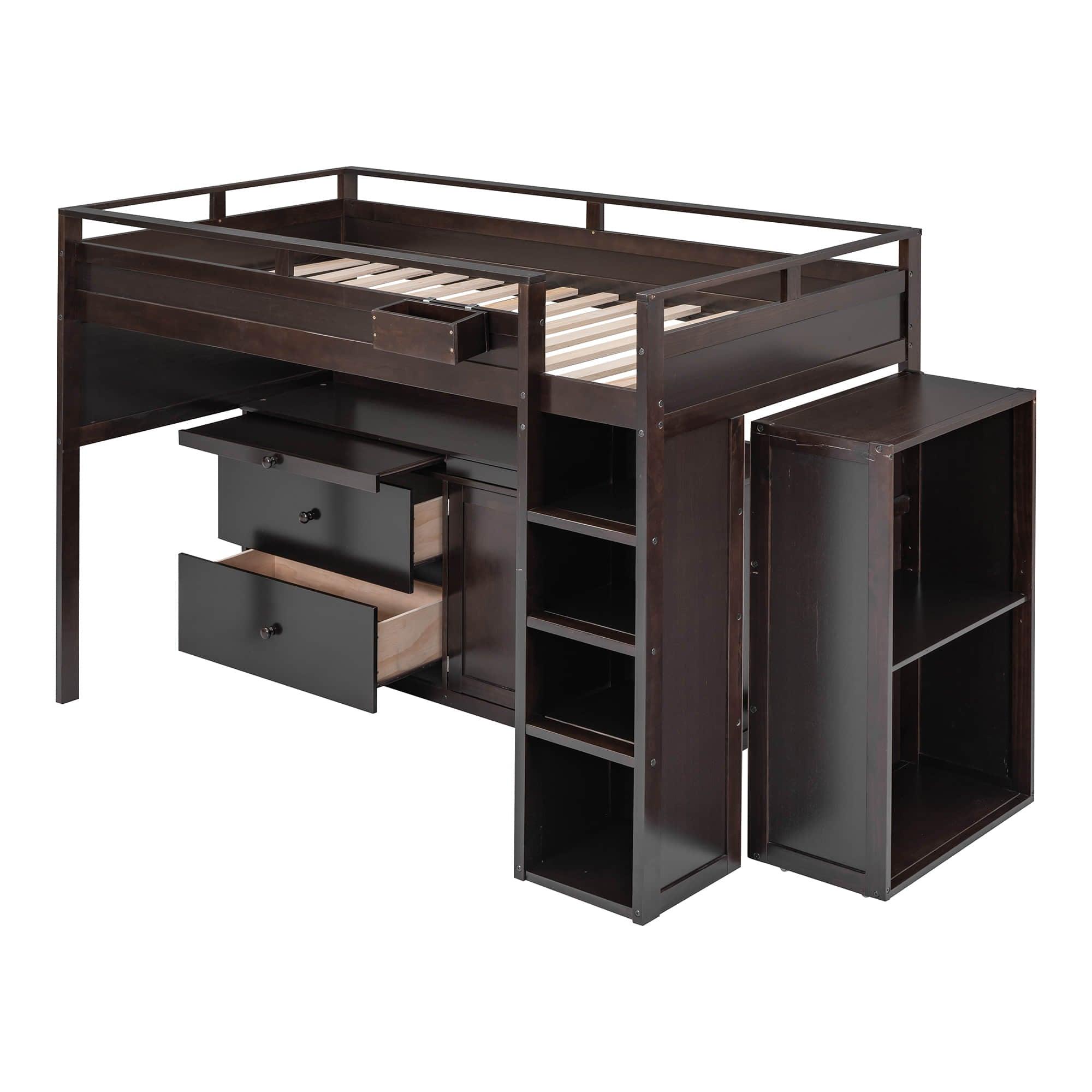 Twin Loft Bed with Desk and Storage for Kids, Teens - [Wooden]