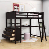 Full Size Loft Bed with Desk and Storage Dresser for Adult, Kids - [Wood, Drawers, Shelves]