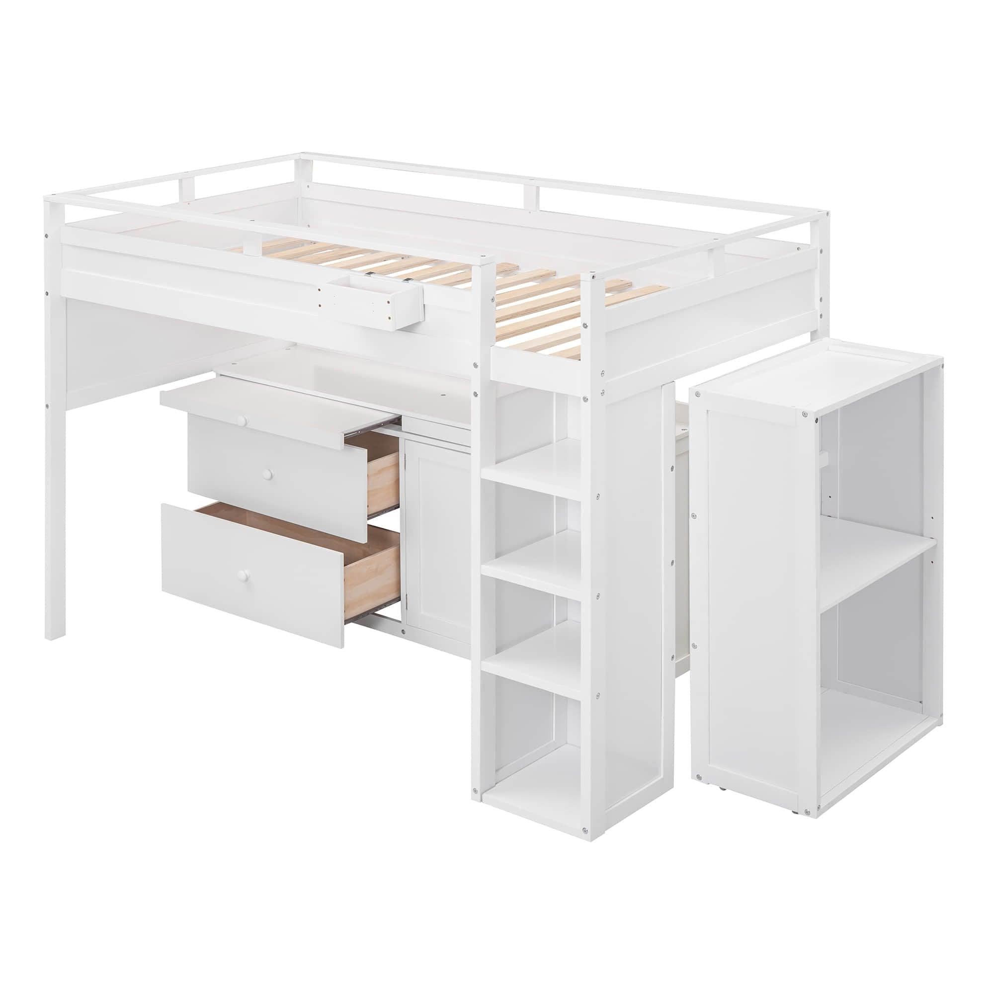 Twin Loft Bed with Desk and Storage for Kids, Teens - [Wooden]