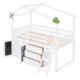 Twin Size Low House Loft Bed with Storage for Kids - [Cabinet, Drawers]