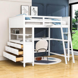 Full Size Loft Bed with Desk and Storage Dresser for Adult, Kids - [Wood, Drawers, Shelves]