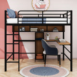 Metal Full Size Black Loft Bed with Desk and Storage for Adults, Teens