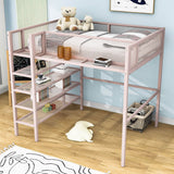 Sturdy Twin Metal Loft Bed Frame with Storage Shelves for Adults, Kids