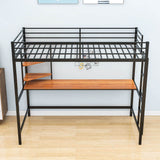 Metal Twin Loft Bed with Desk and Storage Shelves for Adults, Teens