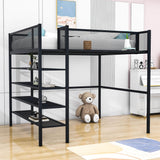 Modern Metal Full Size Loft Bed with Storage Shelves for Adult, Junior