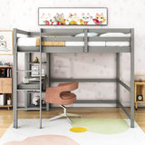 Wood Full Size Loft Bed with Desk and Storage Shelves for Kids, Teens