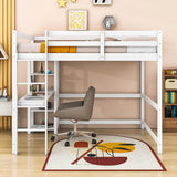 Wood Full Size Loft Bed with Desk and Storage Shelves for Kids, Teens