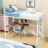 Twin Metal Loft Bed Frame with L-Shaped Desk and Grid