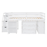 Full Size Kids Low Loft Bed with Desk and Stairs, Storage - [Dresser]