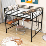 Metal Full Size Loft Bed with Desk and Grid for Kids, Adults, Teens