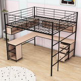 Metal Full Size Loft Bed with Desk and Storage for Adults, Teens