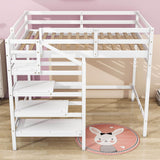 Full Size Loft Bed with Stairs and Clothes Hanger for Adults, Teens