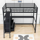 Metal Twin Size Loft Bed with Desk and Storage for College, Dorms