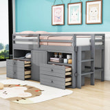 Low Twin Loft Bed Frame with Storage for Kids - [Drawers, Cabinet, Shelves]