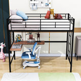 Twin Metal Loft Bed Frame with L-Shaped Desk and Grid