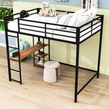 Full Size Metal Loft Bed with Desk and Storage Shelves for Kids, Adults