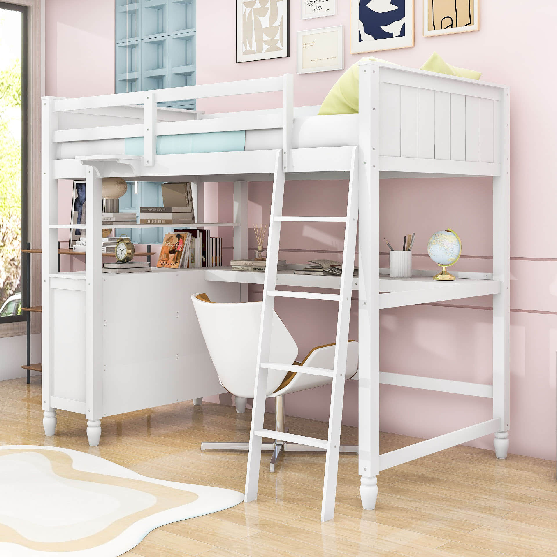 Twin Size Convertible Loft Bed with Desk and Storage - [Dresser, Shelves]