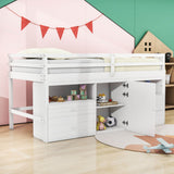 Low Twin Loft Bed Frame with Storage for Kids - [Drawers, Cabinet, Shelves]