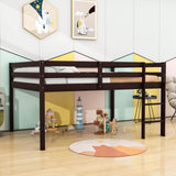 Kids Wooden Full Size Low Loft Bed - [Toddler, Boys, Girls]