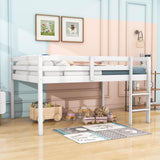 Kids Wooden Full Size Low Loft Bed - [Toddler, Boys, Girls]