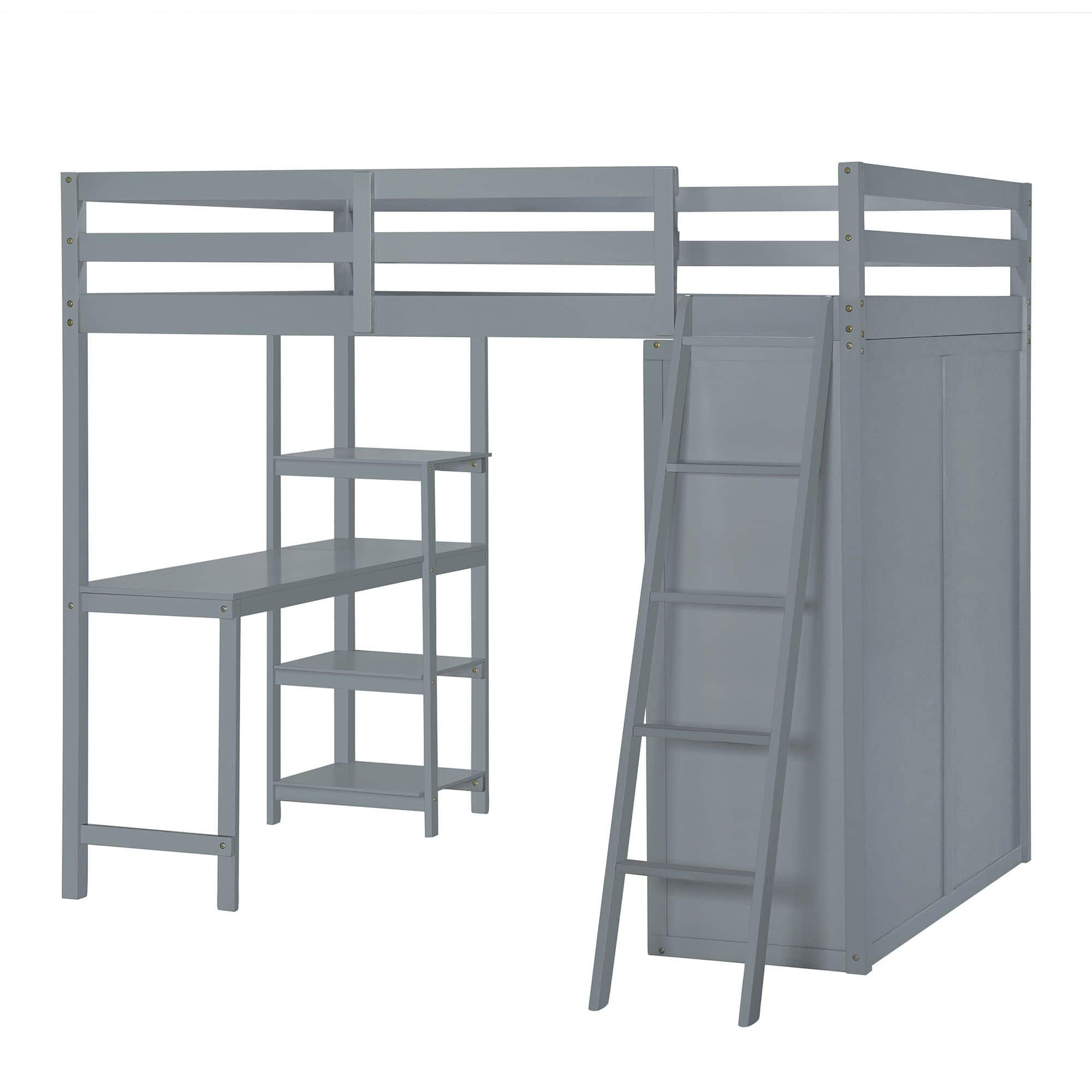 Full Size Loft Bed with Desk and Storage for Adults, Kids - [Wardrobe]