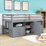 Low Twin Loft Bed Frame with Storage for Kids - [Drawers, Cabinet, Shelves]