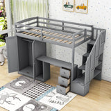 Twin Loft Bed with Desk and Storage Stairs, Drawers - [Wood, Wardrobe, Shelves]