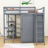 Full Size Loft Bed with Desk and Storage for Adults, Kids - [Wardrobe]