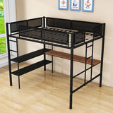 Metal Sturdy Full Size Loft Bed with Desk and Storage Shelves - [Noise Free]