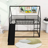 Low Twin Over Twin House Loft Bunk Beds with Slide for Kids, Toddler