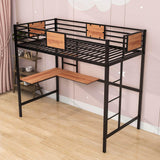 Metal Twin High Loft Bed with Desk and Shelve for Adults Teenagers