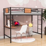 Metal Twin High Loft Bed with Desk and Shelve for Adults Teenagers