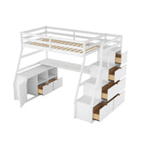 Twin Loft Bed with Desk and Stairs, Storage for Teens, Kids - [Drawers]