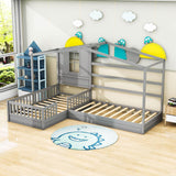 Wooden Montessori Twin Size House Double Kids Bed with Rails