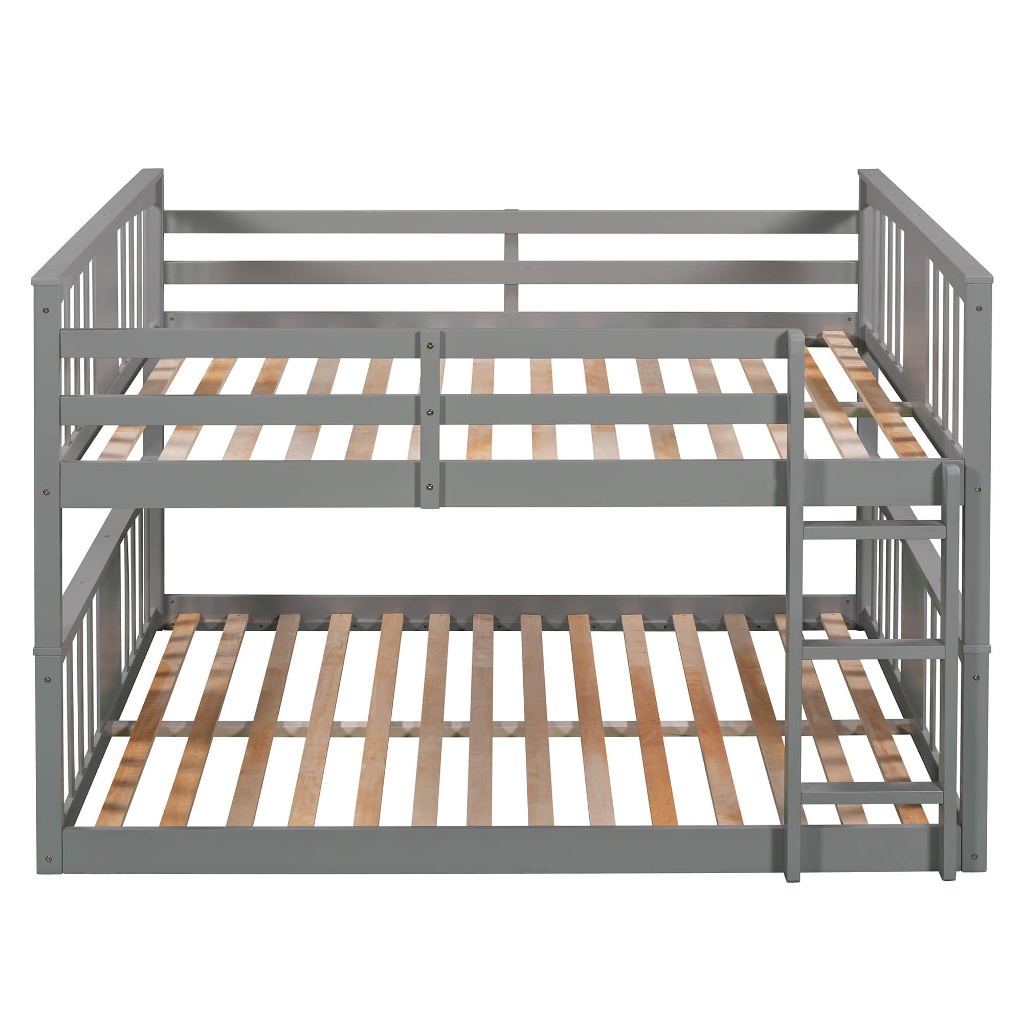 Wood Montessori Scandinavian Full Over Full Low Bunk Bed [Ladder, Guardrail]