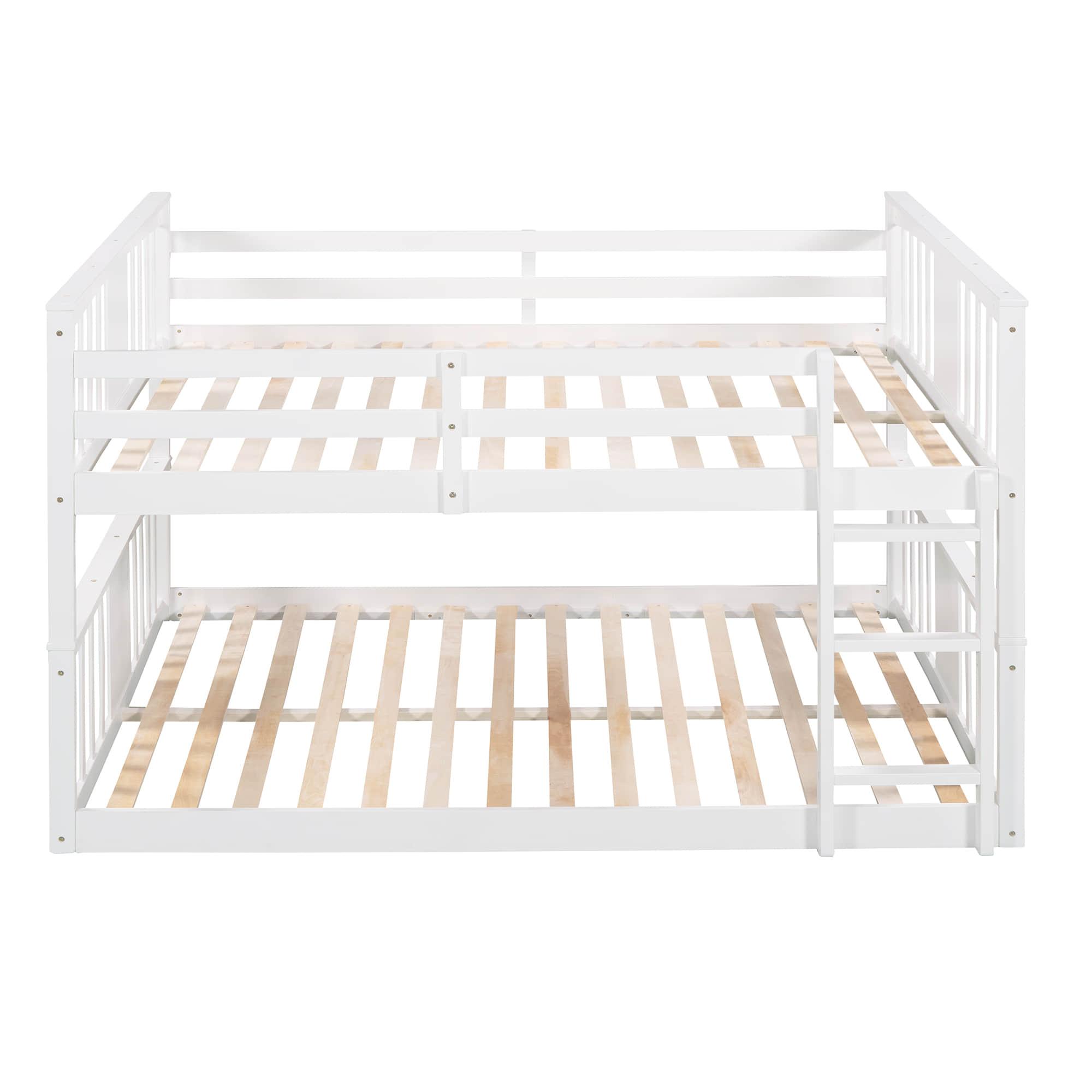 Wood Montessori Scandinavian Full Over Full Low Bunk Bed [Ladder, Guardrail]