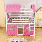 Fun Full Over Full House Loft Bunk Beds for Kids with Curtains - [Low]