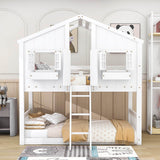 Low Twin Over Twin FarmHouse Bunk Beds for Kids, Toddler - [Wooden, Floor]