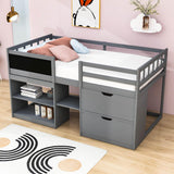 Kids Low Twin Loft Bed with Rolling Desk and Storage - [Drawers, Shelves]