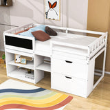 Kids Low Twin Loft Bed with Rolling Desk and Storage - [Drawers, Shelves]