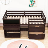 Kids Low Twin Loft Bed with Rolling Desk and Storage - [Drawers, Shelves]