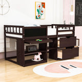 Kids Low Twin Loft Bed with Rolling Desk and Storage - [Drawers, Shelves]