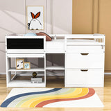 Kids Low Twin Loft Bed with Rolling Desk and Storage - [Drawers, Shelves]