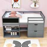 Kids Low Twin Loft Bed with Rolling Desk and Storage - [Drawers, Shelves]